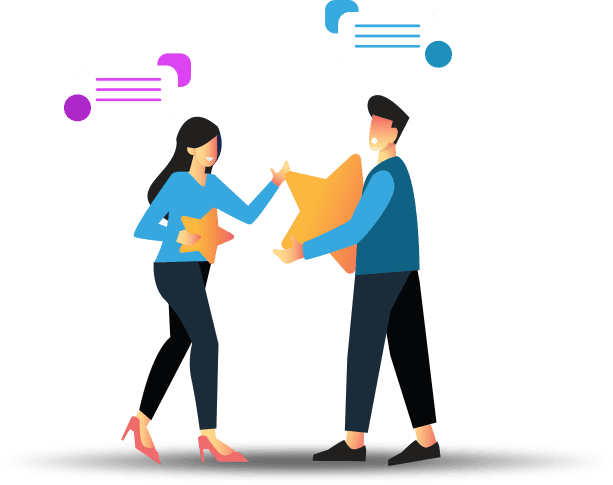 Illustration of two people exchanging documents