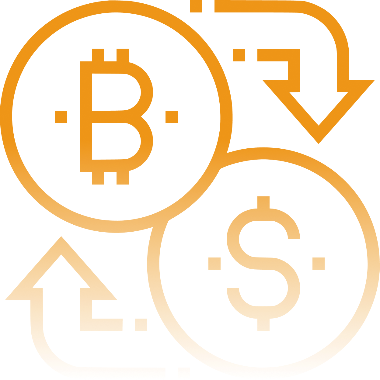Illustration of cryptocurrency transfers between Bitcoin and other currencies